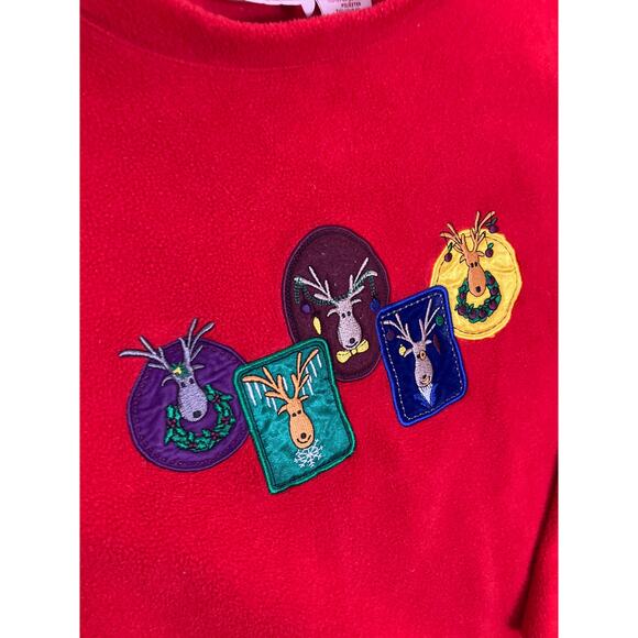 Basic Editions Holiday Christmas Fleece Sweater Women’s Large — Reindeer Patches - Picture 2 of 5